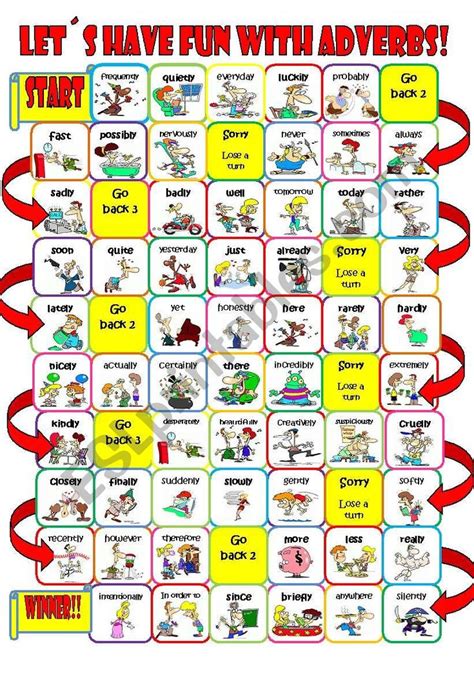 Adverb Board Game Esl Worksheet By Imelda Preschool Sight Words