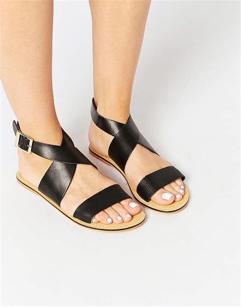 Asos Foster Leather Flat Sandals At Leather Sandals Flat