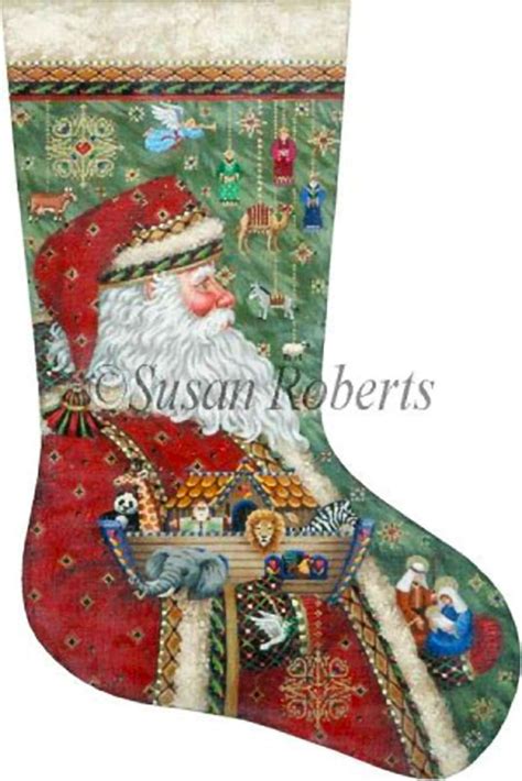 Needlepointus Santa S Ark And Nativity Hand Painted Needlepoint Stocking Canvas Christmas