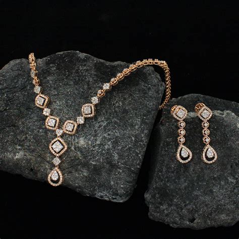 Natural Diamond Necklace With Earrings Diamond Necklace Set - Etsy