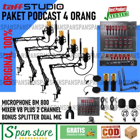 PAKET PODCAST 4 Orang Mic Microphone Bm 800 Mixer V8U V8 Plus Lengkap