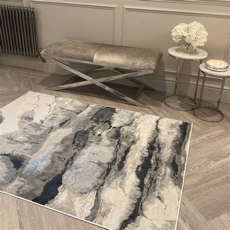 Glacial Cream And Grey Marble Wash Velvet Rug Rowen Homes