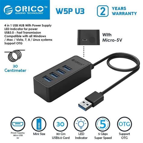 Jual Orico USB HUB W5P U3 HUB 4 PORT USB 3 0 HITAM Shopee Indonesia