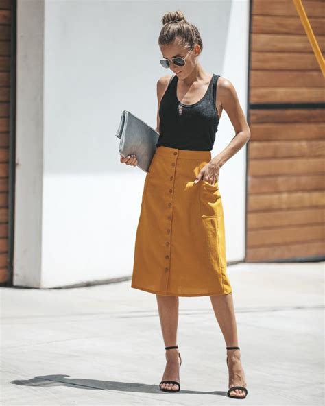 Mackenzie Cotton Pocketed Midi Skirt Mustard Final Sale In