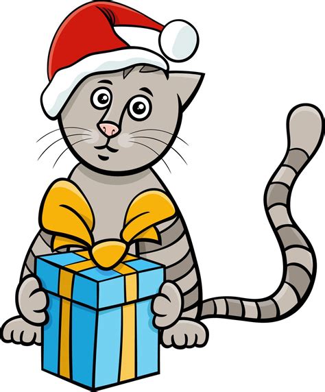 Desenho Animado Gato Ou Gatinho Presente Na Poca Do Natal