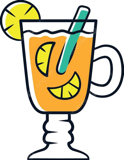 Hot Toddy Drink In Orange Glass With Lemon And Cinnamon Vector Warm Lemon Mulled PNG And