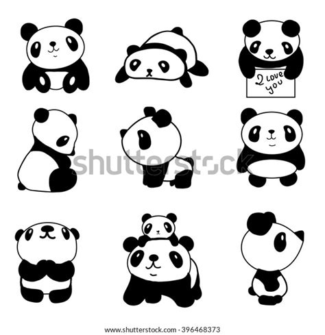 Set Stylized Pandas Different Positions เวกเตอร์สต็อก ปลอดค่าลิขสิทธิ์