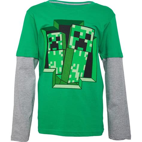 Buy Boys Minecraft Creeper Burst Junior Long Sleeve T Shirt Greengrey