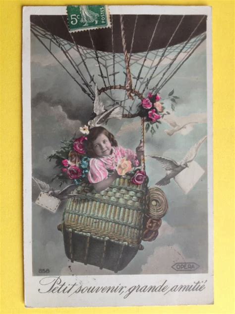 CPA FANTAISIE NACELLE Ballon MONTGOLFIERE Hot Air Balloon JEUNE FILLE