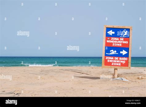 Fuerteventura Spain A Sign Indicating The Two Zones Of The Beach Of