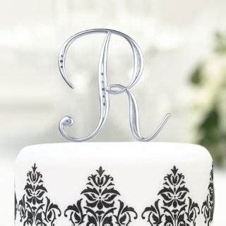 Full Crystal Monogram Wedding Cake Topper Silver Letter