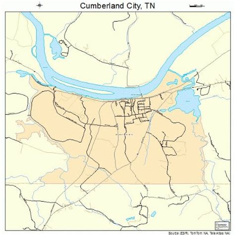 Large Street Road Map Of Cumberland City Tennessee TN Printed