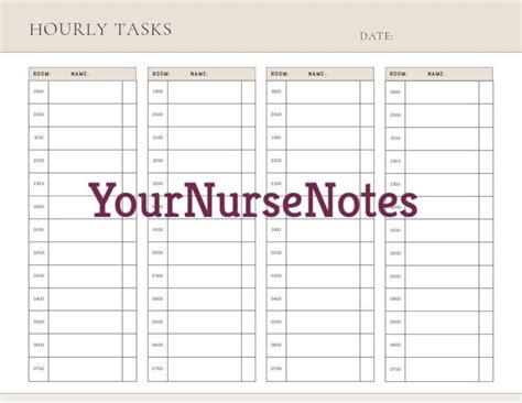 Nursing Hourly Tasks Checklist Night Shift Etsy