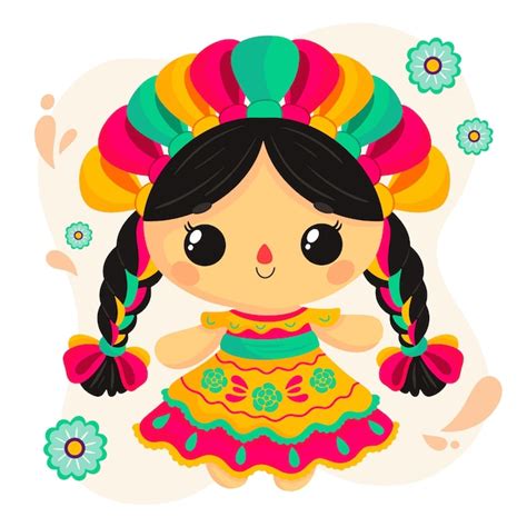 Hermosa ilustración de muñeca mexicana Vector Gratis