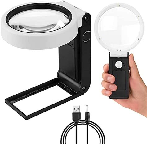 10x 30x Magnifying Glass With Light And Stand Handheld Standing Led Illuminated Magnifier