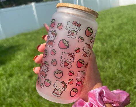 Hk Pink Strawberry 16 Oz Frosted Beer Can Glass Cup Kawaii Etsy