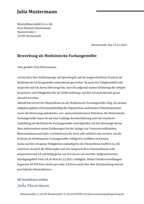 Bewerbungsschreiben Medizinischer Fachangestellter Medizinische