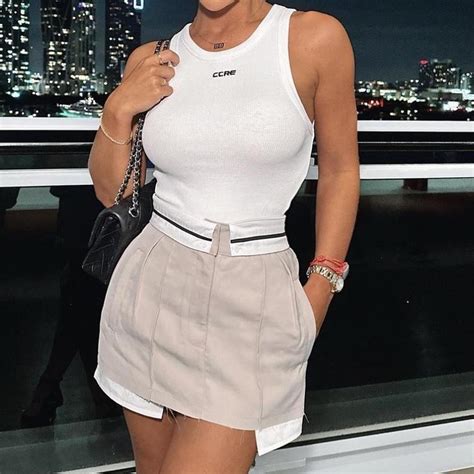 Couture Club Co Ord Set White Vest Nude Fold Over Depop