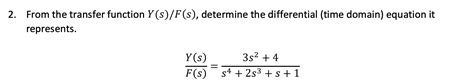 Solved From The Transfer Function Y S F S Determine Chegg