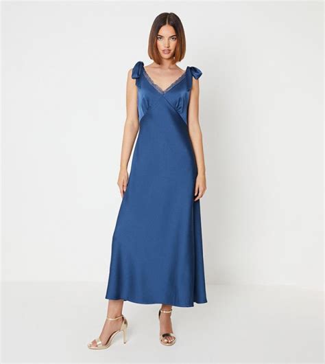 Buy Oasis Satin Lace Insert Tie Shoulder Midi Dress In Blue 6thstreet Uae