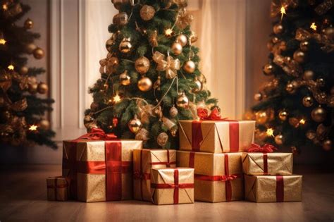 Premium Photo Christmas Tree Surrounded By Gift Boxes Indoors