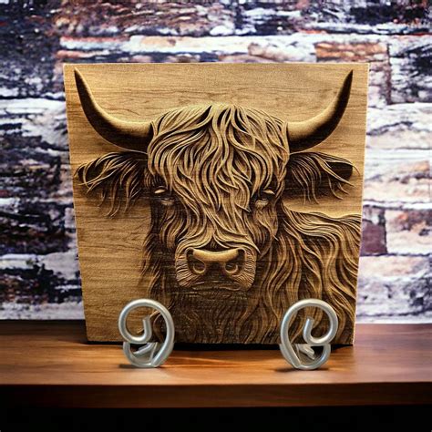 Custom Laser Engraved 3d Illusion Highland Cow Artsign Wooden Art