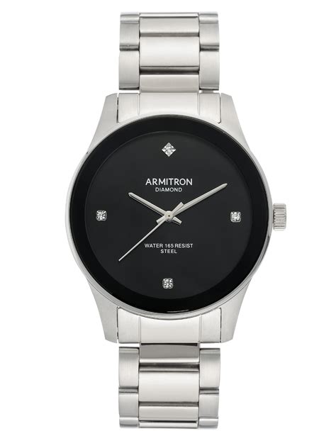 Armitron Armitron Mens Silver Tone And Black Diamond Dial And