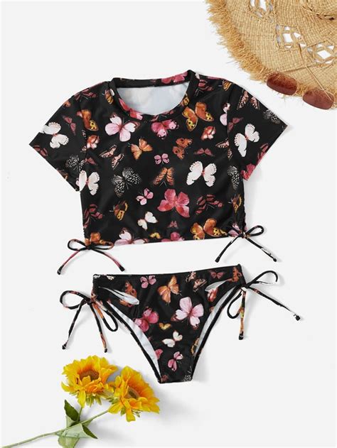 Fairycore Butterfly Print Cut Out Knot Bikini Swimsuit SHEIN USA