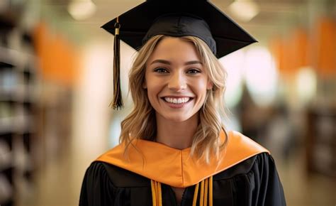 Premium Ai Image A Student In A Graduation Cap And Gown Smiles At The