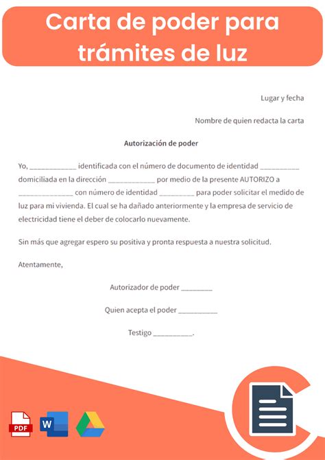 Carta Poder para trámites de Luz Online Word Pdf