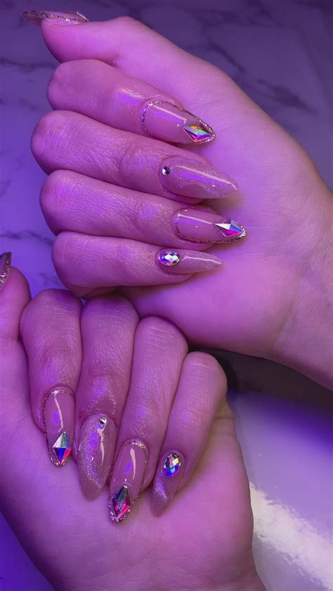 Gem Nails 🌟⭐️ Rhinestone Nails Almond Nails Acrylic Nails