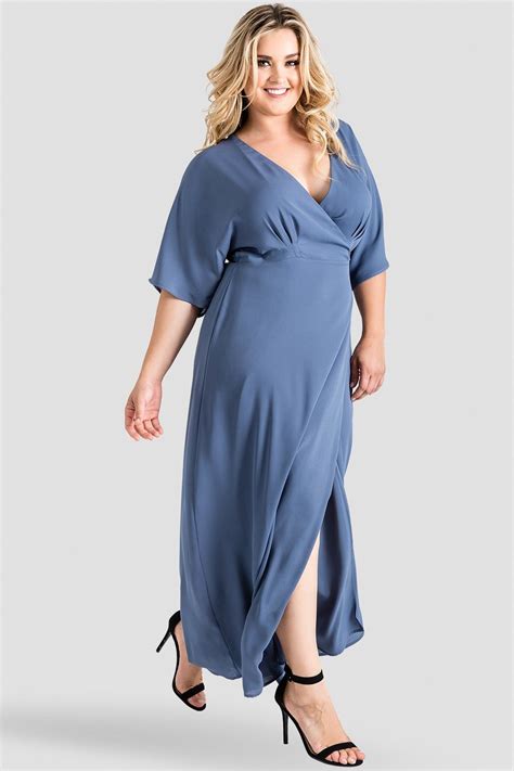 Plus Size Standards And Practices Slate Blue Kimono Chiffon Wrap Maxi