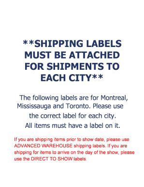 Fillable Online Shipping Labels Must Be Attached For Shipments To