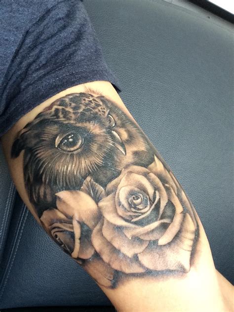 Owl With Roses Tattoo Incredible Tattoos Rose Tattoos Picture Tattoos