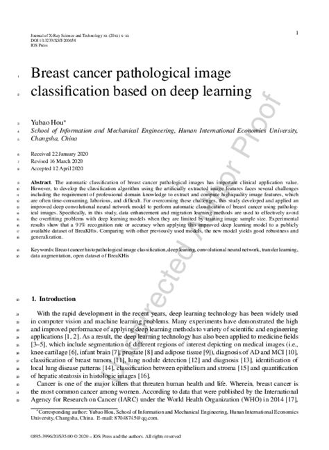 Pdf Breast Cancer Pathological Image Classification Based On Deep