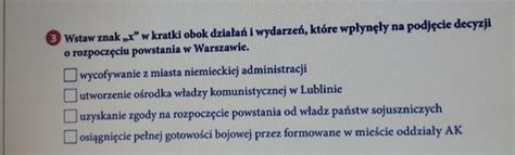 Wstaw Znak X W Kratki Obok Dzia A I Wydarze Kt Re Wp Yn Y Na