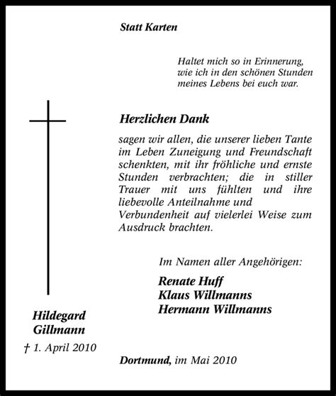 Traueranzeigen Von Hildegard Gillmann Trauer In Nrw De