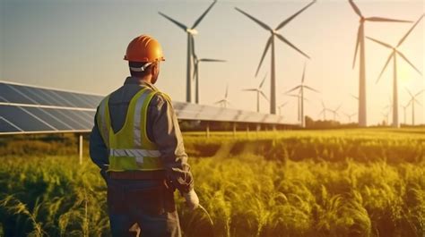 Trabajando como ingeniero en una granja de energía alternativa casco de