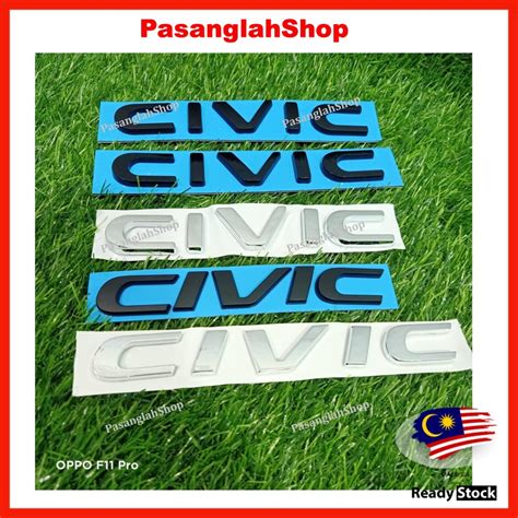 Emblem Civic Tulisan FC FE Matte Chrome Piano Black Honda Civic FC FE