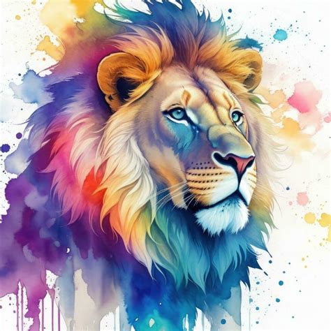 Lion Head Painting With Colorful Watercolor On White Background Vector