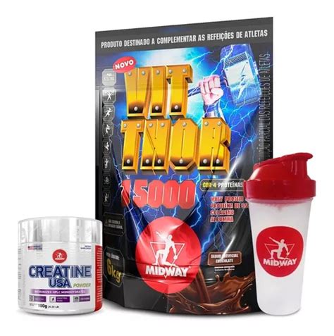 Kit Creatina 100g Usa Vit Thor 15000 6kg Shaker Midway Frete grátis