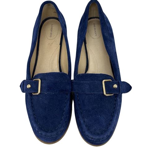 Womens Lands End Blue Suede Leather Slip On Wedge Loafers Shoes Size 95b Ebay