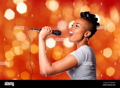 Beautiful Teenager Woman Singing Karaoke Concert Artist Holding