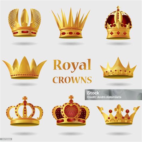 Set Of Royal Golden Crown With Gradient Mesh Stock Illustration