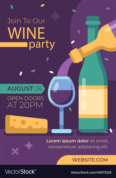 Flat Design Wine Party Poster Template Royalty Free Vector