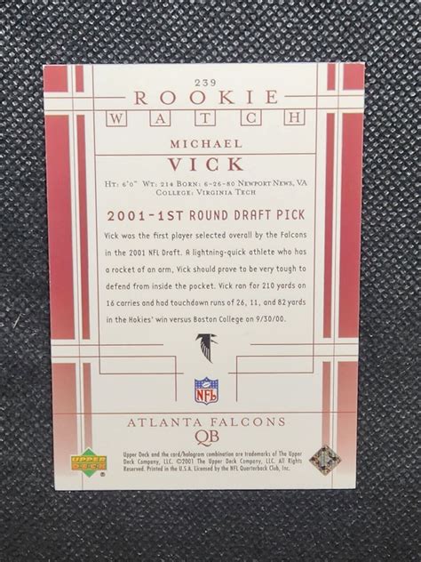 2001 Upper Deck Rookie Watch 239 Michael Vick Michael Vick RC For