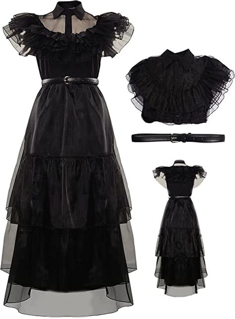 Seaehey Wednesday Addams Kleid Ballkleid Schwarz Kostüm Gothic Manor