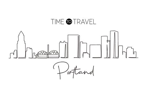 Premium Vector Continuous One Line Drawing Portland City Skyline