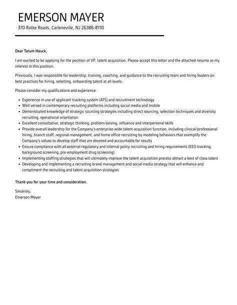 Vp Talent Acquisition Cover Letter Velvet Jobs