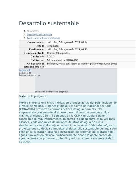 Desarrollo Sustentable Puntos Extra Autocalificable Desarrollo